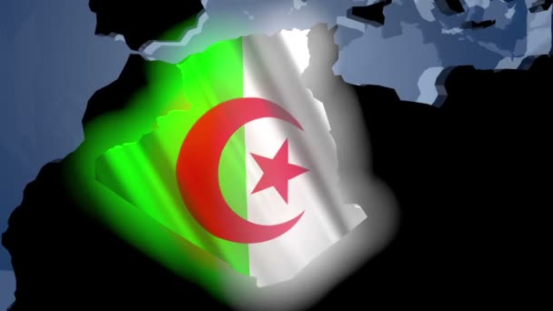 Algérie avec drapeau sur la carte du monde — Video