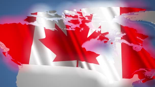 Canadá con bandera en el mapa del mundo — Vídeo de stock