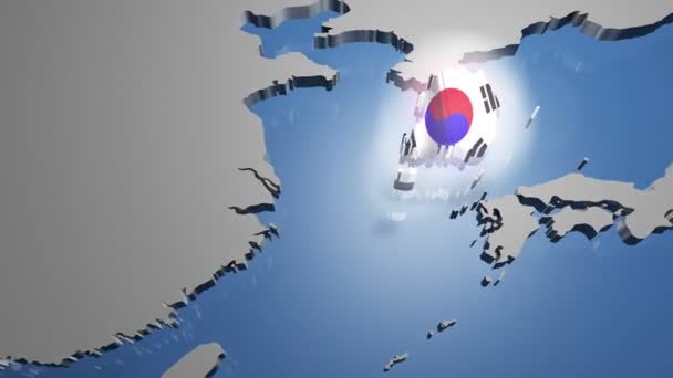 Jižní Korea s vlajkou na mapě světa — Stock video