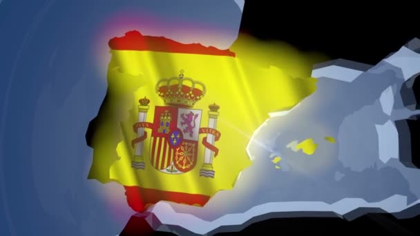 Spain with flag on world map — Stock Video