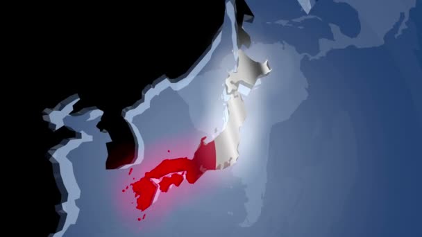 Japón con bandera en el mapa mundial — Vídeo de stock