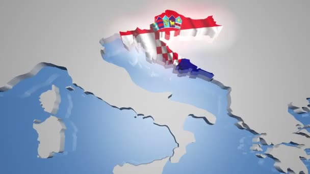 Croazia con bandiera sulla mappa del mondo — Video Stock