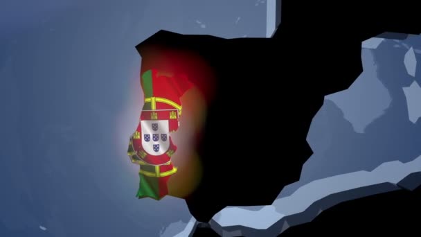 Португалія з прапором на карті світу — стокове відео