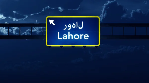 Lahore Pakistan Highway Road Sign at Night — Stock Photo, Image