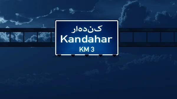 Kandahar Afghanistan Highway Road Sign di notte — Foto Stock