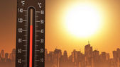 Teploměr ukazuje tepla ve stupních Fahrenheita a Celsia