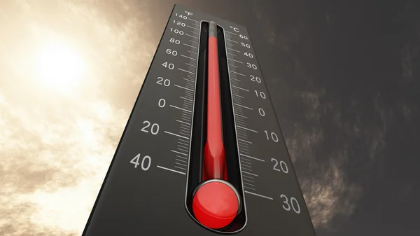 Термометр показывает тепло по Фаренгейту и Цельсию — стоковое фото