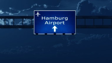 Hamburg Almanya Havaalanı Otoban yol işaret geceleri