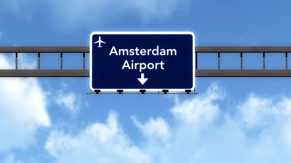 Amsterdam Schiphol Países Baixos Airport Highway Road Sign — Fotografia de Stock
