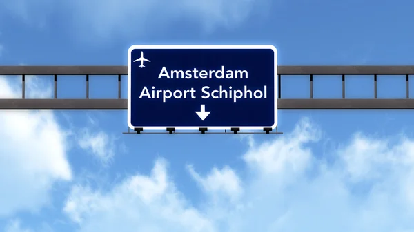 Amsterdam Schiphol Países Baixos Airport Highway Road Sign — Fotografia de Stock