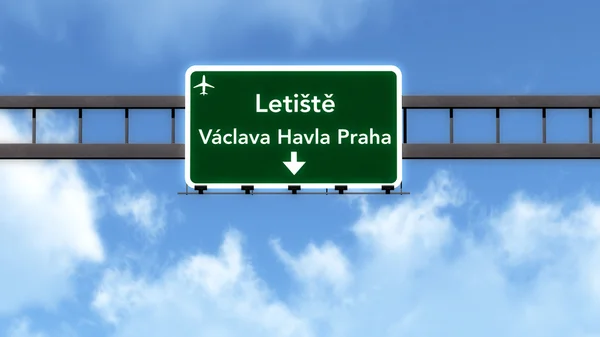 Prag Tschechische Republik Flughafen Autobahn Verkehrsschild — Stockfoto