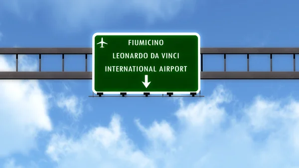 Rome Fiumicino Leonardo Da Vinci Italy Airport Highway Road Sign — Stock Photo, Image