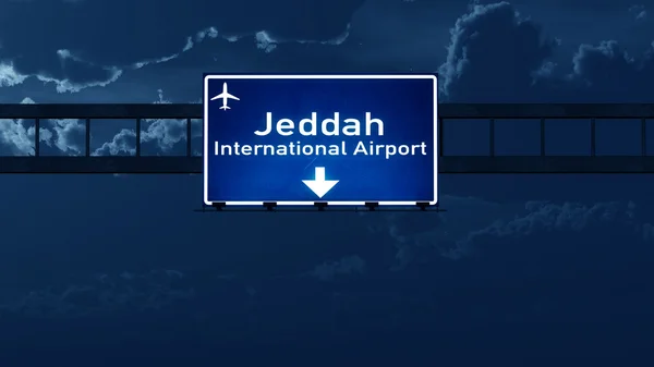 Jeddah Arabia Saudita Aeropuerto Carretera de la carretera Señal en la noche — Foto de Stock