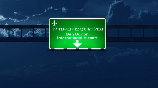 Tel Aviv İsrail Havaalanı Otoban yol imzalama gece — Stok fotoğraf