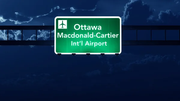 Ottawa Canada Airport Highway Road Sign at Night — Stock Photo, Image