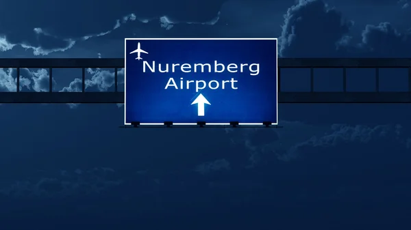 Nurnberg Germany Airport Highway Road Sign at Night — Stock Photo, Image