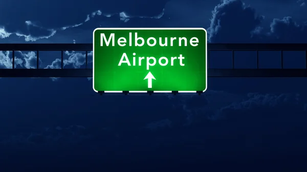 Melbourne Australië luchthaven Highway Road Sign at Night — Stockfoto