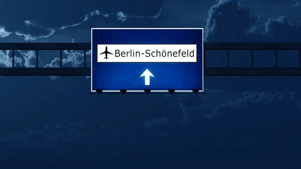 Berlin Schonefeld Airport Highway Road Sign at Night — Stock Photo, Image