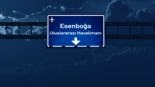 Ankara Turkije luchthaven Highway Road Sign at Night — Stockfoto