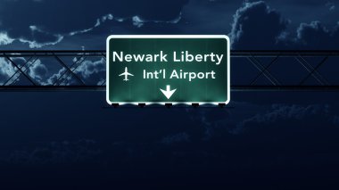 Gece yeni Jersey ABD Havaalanı Otoban işareti