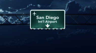 Gece San Diego ABD Havaalanı Otoban işareti