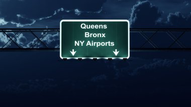 Geceleri Queens Bronx Ny hava alanları ABD Otoban işareti