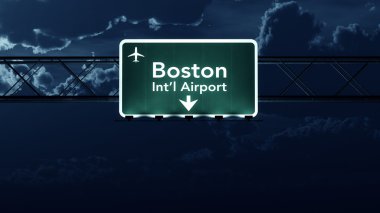Geceleri Boston ABD Havaalanı Otoban işareti
