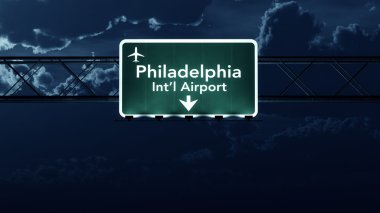 Geceleri Philadelphia ABD Havaalanı Otoban işareti