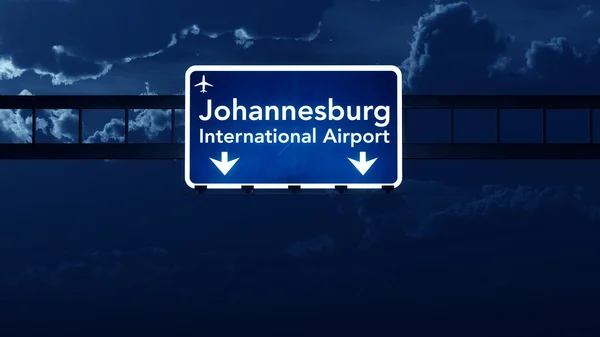 Johannesburg South Africa Airport Highway Road Sign at Night — Stock Photo, Image