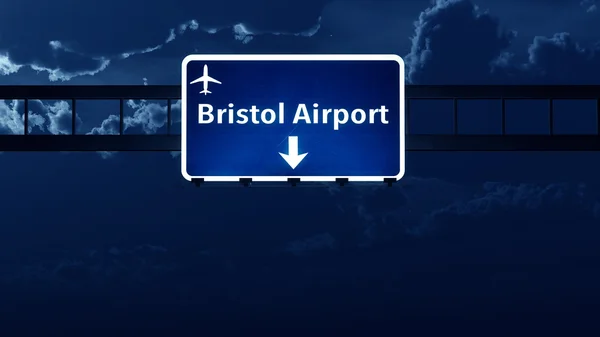 Bristol England UK Airport Highway Road Sign at Night — Stock Photo, Image