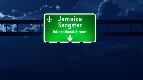 Jamaica Airport Highway Road Sign at Night — Stock Photo, Image