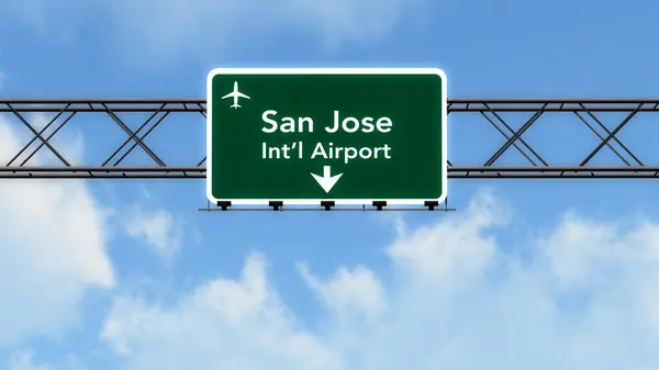 Señal de autopista del aeropuerto de San José USA — Foto de Stock