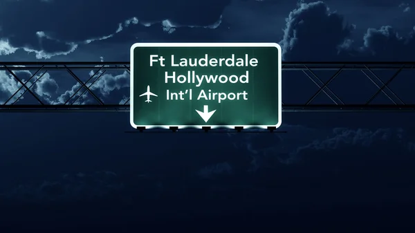 Fort Lauderdale Usa Airport Highway tecken på natten — Stockfoto