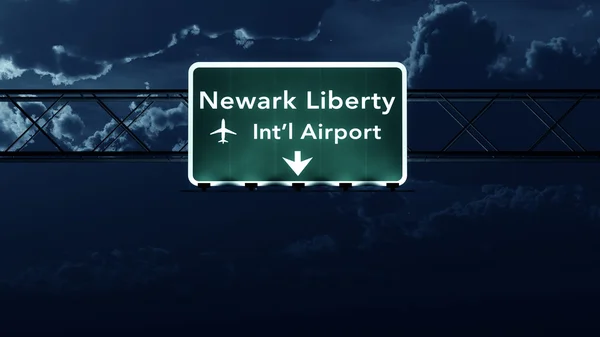 New Jersey USA Airport Highway Sign at Night — Stock Photo, Image