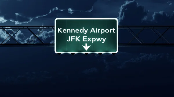 New York JFK USA Airport Highway Sign at Night — Stock Photo, Image