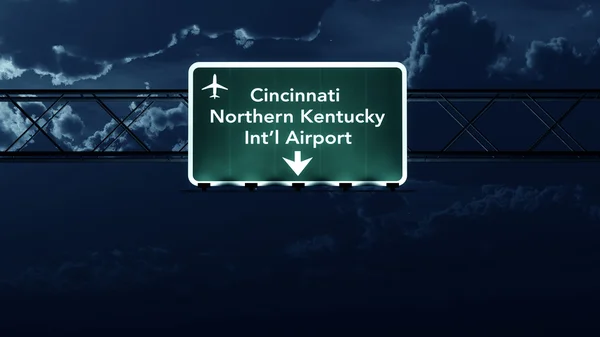 Σημάδι του Σινσινάτι βόρειο Κεντάκι αεροδρόμιο ΗΠΑ εθνική οδό τη νύχτα — Φωτογραφία Αρχείου