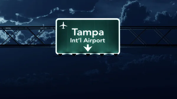 Panneau autoroutier de l'aéroport de Tampa USA la nuit — Photo