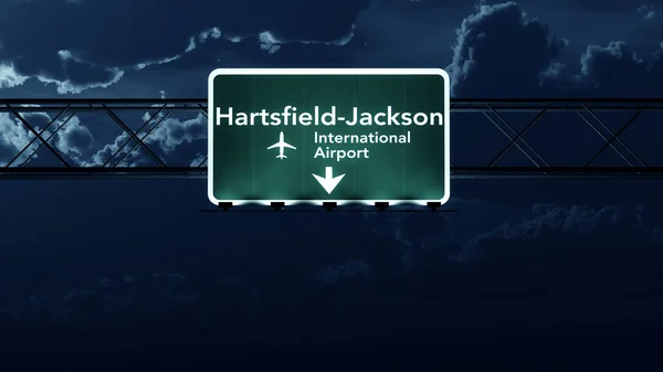 Atlanta USA Airport Highway Sign at Night — Stock Photo, Image