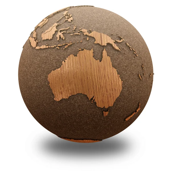 Australia on wooden planet Earth — Stock Photo, Image