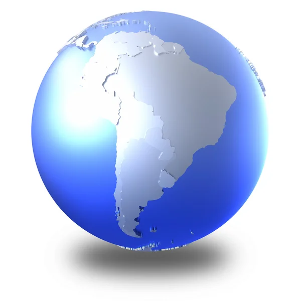 South America on bright metallic Earth — Stock Photo, Image