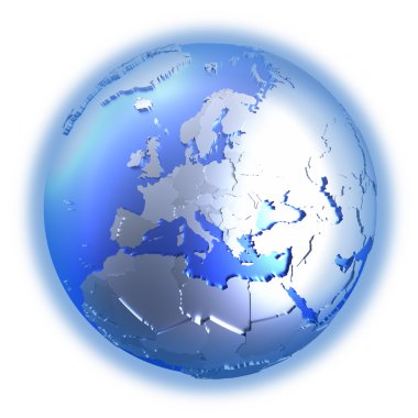 Europe on bright metallic Earth