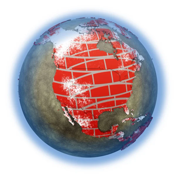 América do Norte na parede de tijolos Terra — Fotografia de Stock