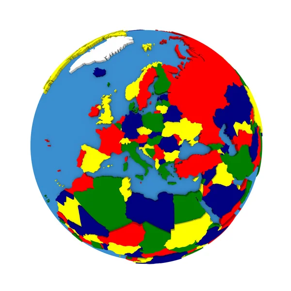Europe on political model of Earth — Zdjęcie stockowe