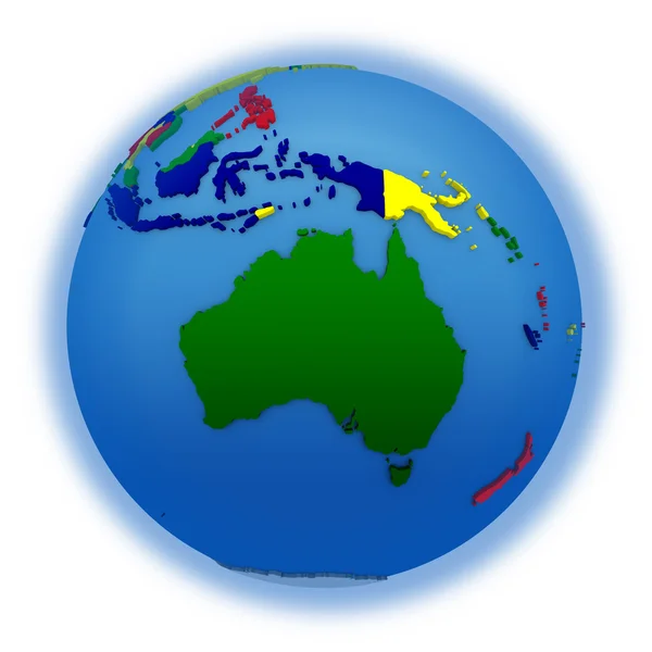 Australia on political model of Earth — Stock Photo, Image