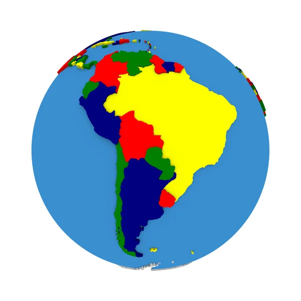 South America on political model of Earth — Stock Photo, Image