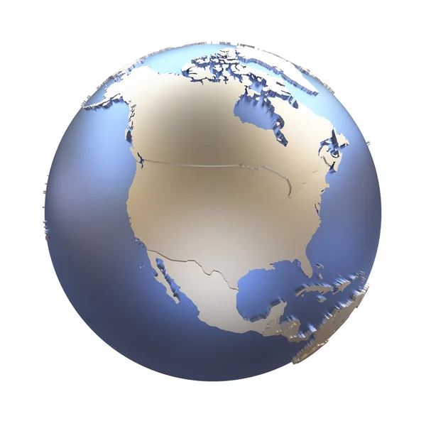 Северная Америка на золотой металлической Земле — стоковое фото