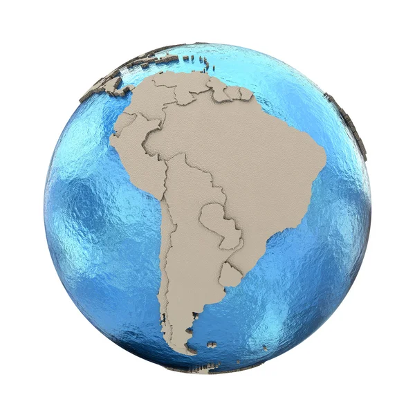 Sydamerika på modell av planeten jorden — Stockfoto