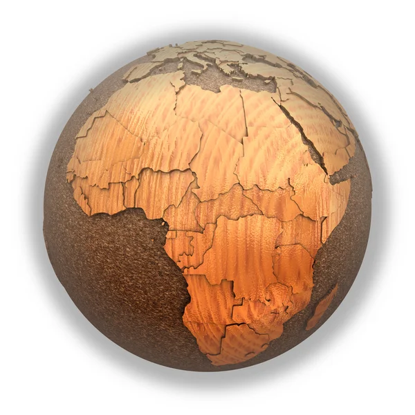 Africa on wooden planet Earth — Stock Photo, Image