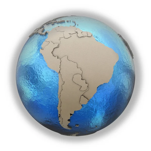 Sydamerika på modell av planeten jorden — Stockfoto