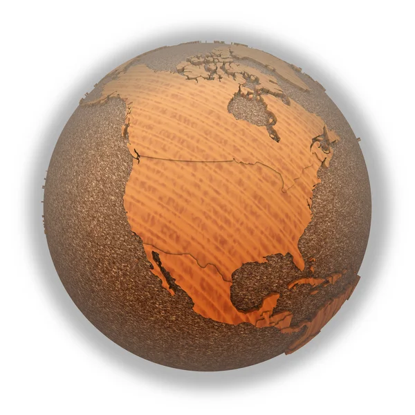 Severní Amerika na dřevěné planetě Zemi — Stock fotografie